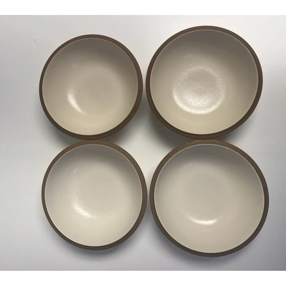Dansk China SANTIAGO WHITE Cereal‎ Bowl *NEW*  SET of 4 | Beige Body Tan Edge